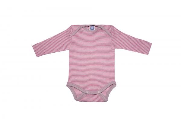Cosilana Body Langarm Baumwolle-Wolle/Seide GRAU-PINK-NATUR GESTREIFT